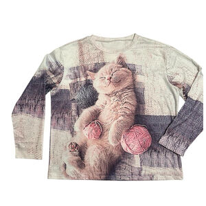 Kitten Kitty Cat Tee Shirt Womens XL White & Pink Long Sleeves Pull Over CUTE!